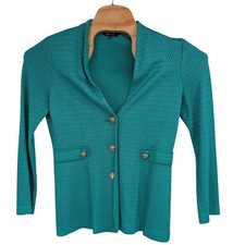 Misook Women's Textured Knit Blazer Jacket Teal Gold Button Size M