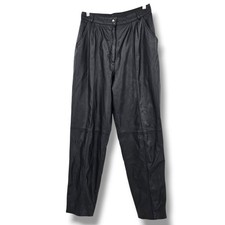 Vintage Calliope Leather Pants Womens Size 12 Black High Waist Pleated 80s