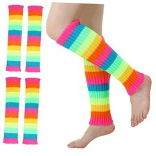 2 Pairs Rainbow Leg Warmers for Women, Neon 80s Socks Colorful Striped Y2k