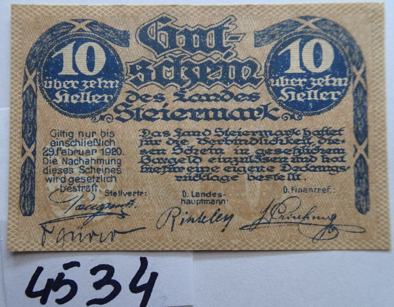 AUSTRIA - DES LANDES STEIERMARK / STYRIA - 10 Heller - AU/UNC - WPM P-S 135a