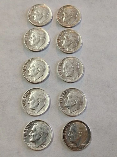 Lot of 10 90% Silver 🔥Roosevelt Dimes🔥 1946- 1964 P D $1 Face #3