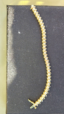Gold Tone Tennis Bracelet Clear Round Rhinestones Prong Set Box Clasp
