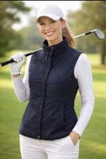 EP Pro Floral Embroidered Golf Vest Navy Blue Pockets Quilted Size L