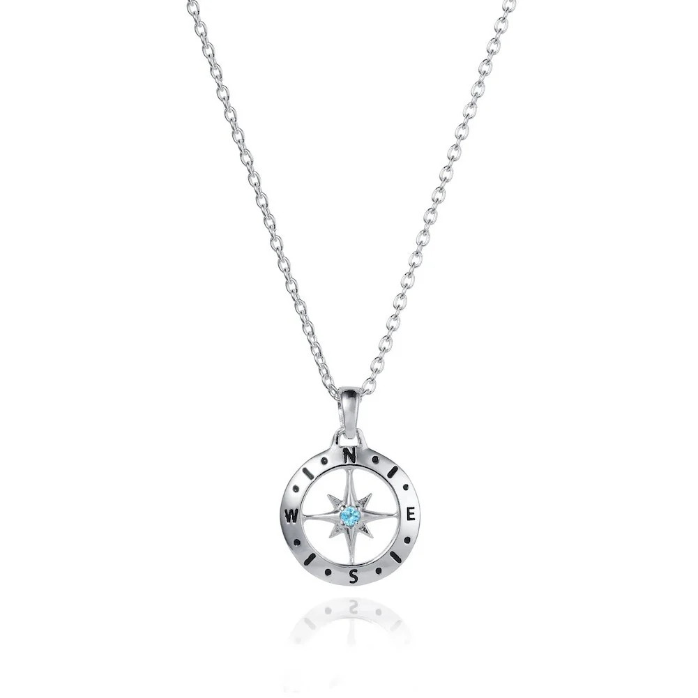 Christin Ranger Silver December Blue Topaz Birthstone Love's Compass Necklace
