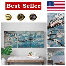 Elegant Teal Blue 3 Piece Floral Oil Painting - Ready to Hang Decor