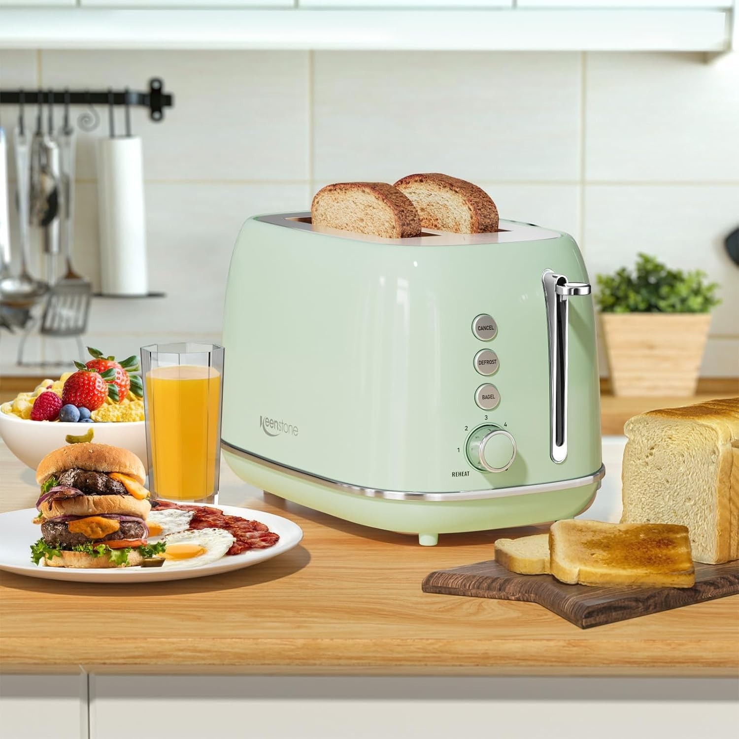 Classic Green Stainless Steel Toaster: 2-Slice with Easy Clean Crumb Tray