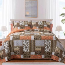 Farmhouse Cotton Quilts Queen Size for Fall - Lightweight Patchwork Autumn Be...