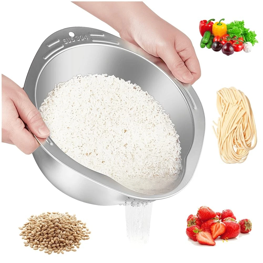 GIUOIDUORice Washer Strainer Bowl - 4-in-1 Washing Bowl for Quinoa, Stainless...