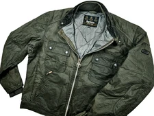 *HOT Men's BARBOUR @ OIL GANGSTER BIKER CAFE QUILTED LINED GRAY WAXED Jacket XL