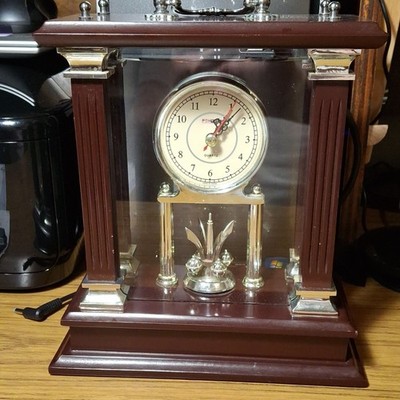 Pohome Quartz Mantel Clock Brown Silver Battery Operated Analog Display