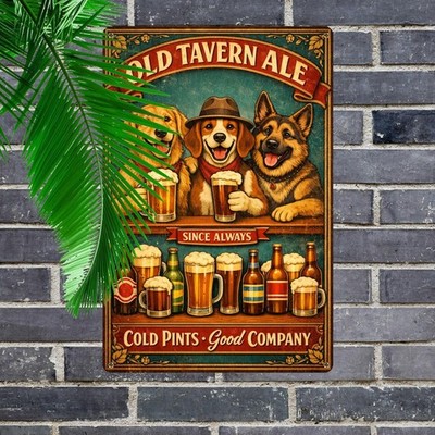 Brewery Ale Beer Dogs Vintage Style Metal Plaque 8x12