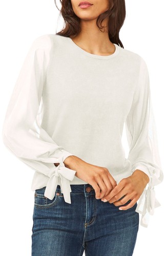 CeCe Ivory Tie Sleeve Sweater Top - Medium - Women's Blouse - Picture 1 of 1