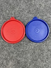 VTG Tupperware 4.5" C Tab Round Lid 215 Red and Blue Made in USA