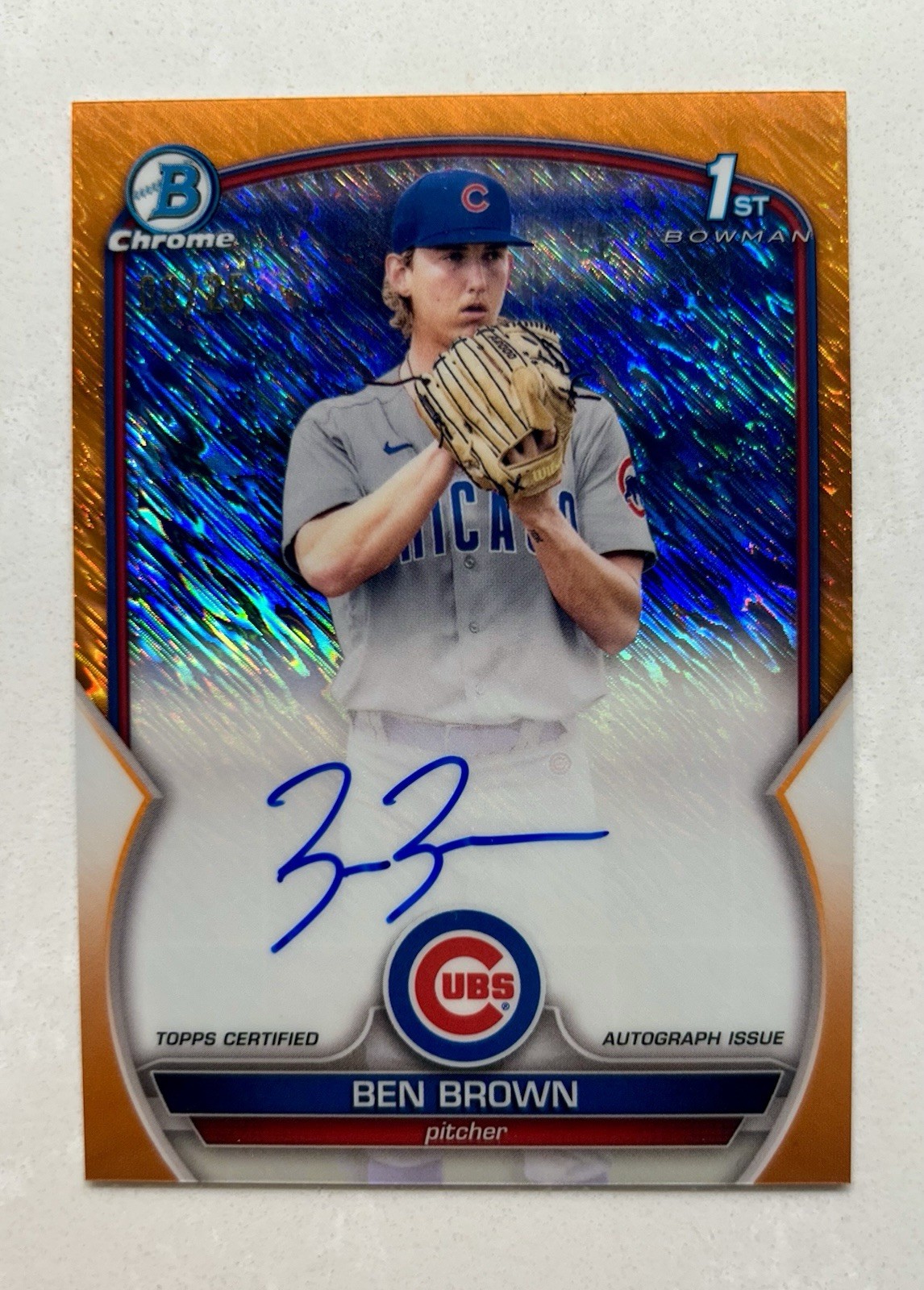 2023 Bowman Chrome 1st Orange Shimmer Auto /25 Ben Brown #CPA-BBN Chicago Cubs