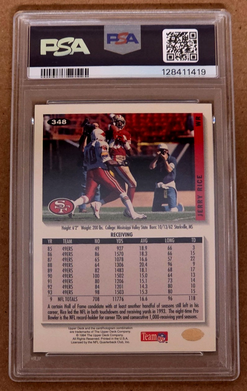 1994 Collector's Choice #348 Jerry Rice Gold Parallel PSA 8 49ers view 2