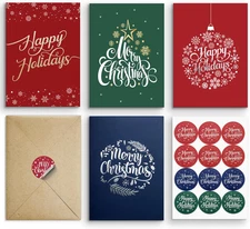 Merry Christmas Cards Boxed with Envelopes, 20 Foil-Embellished 5x7 Inch Holiday