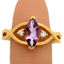 18K Gold Over Brass Marquise Cut Colorful Gemstone Ring with CZ Accents TGR1022