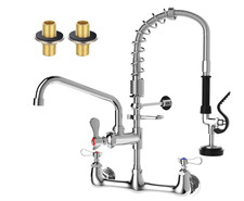 Commercial Pre-Rinse Sink Faucet   Wall Mount Professional Kitchen Faucet with P