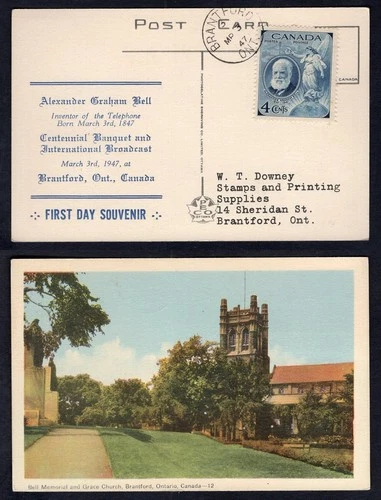 CANADA Brantford 1947 FDC Souvenir Postcard. Alexander Graham Bell
