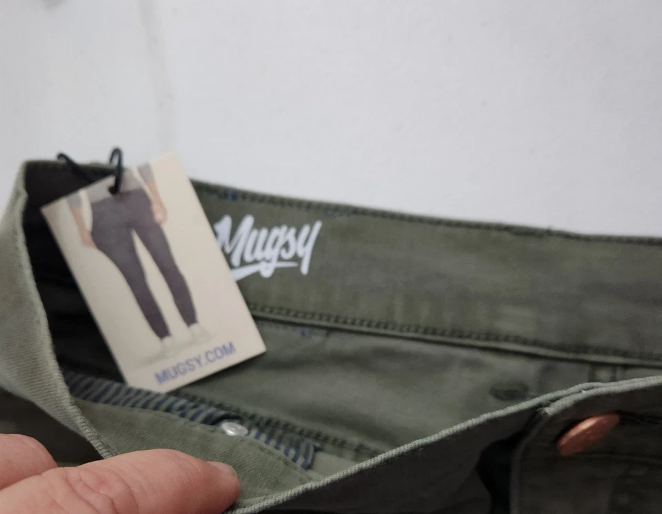 Pantalones de mezclilla para hombre Mugsy Hydes verde oliva 34x36 nuevos con etiquetas Foto 4 de 4