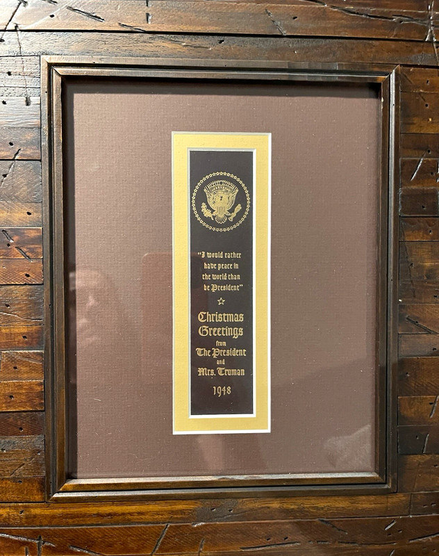 1948 Truman Christmas Greetings bookmark, Framed