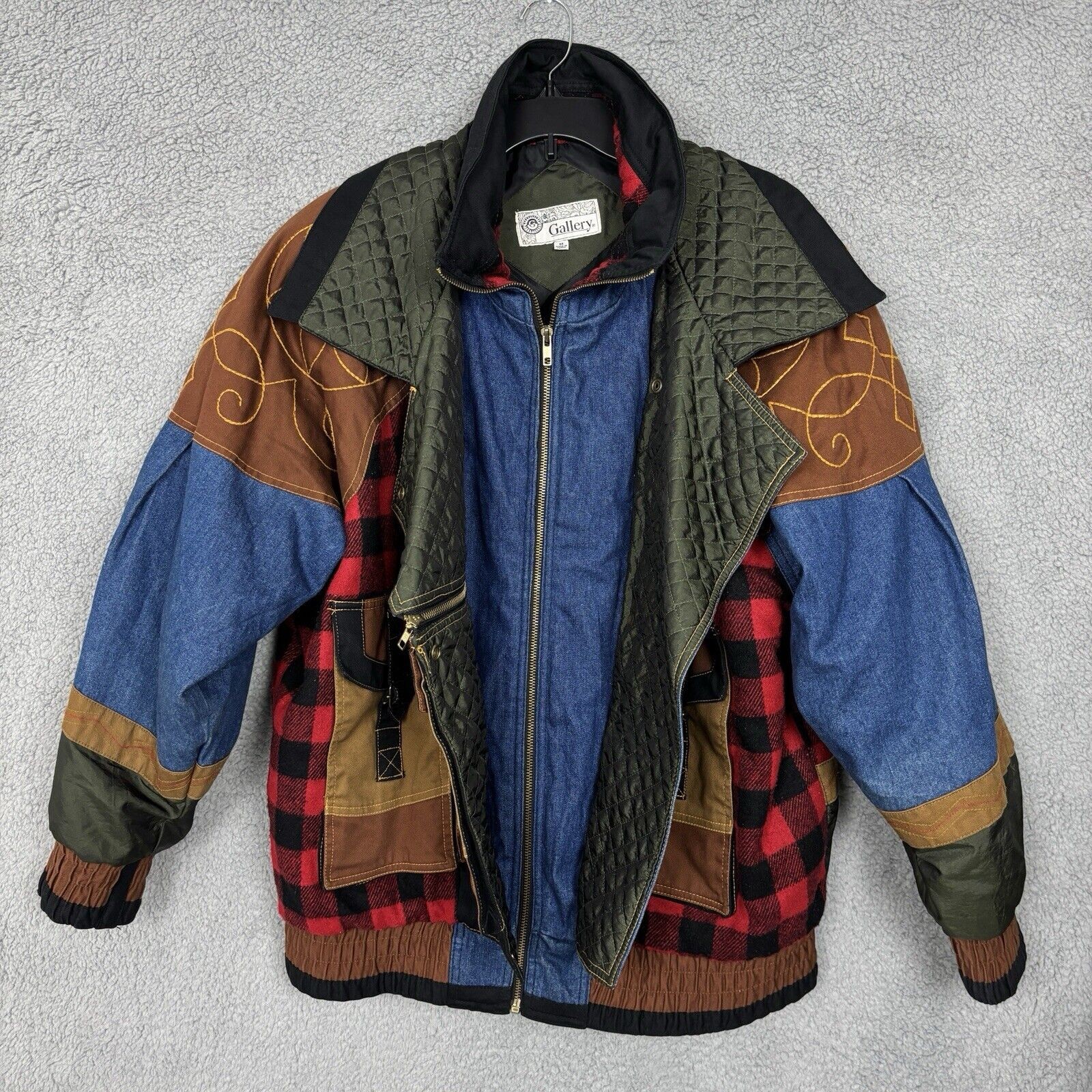 Gallery Patchwork Jacket Men's Medium Plaid Denim… - image 1