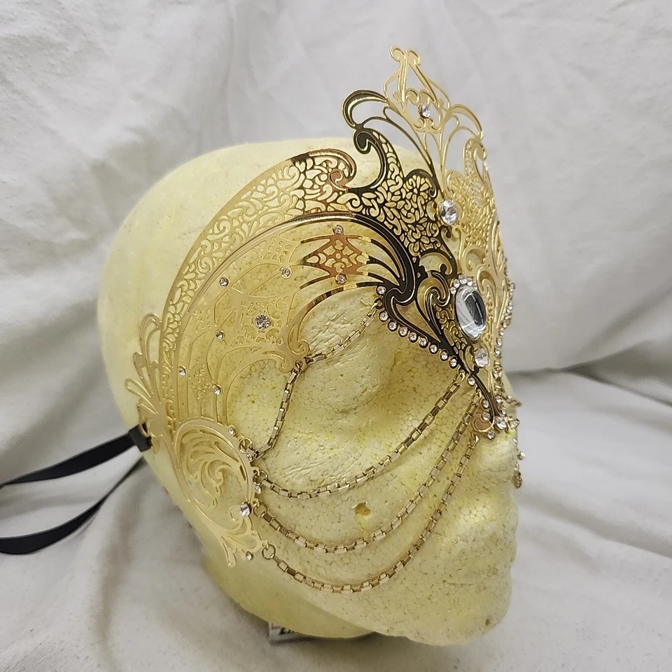 Mask Venetian Beistle Egyptian Chain Laser Cut Filigree Metal Masquerade Gold - Image 3 of 4