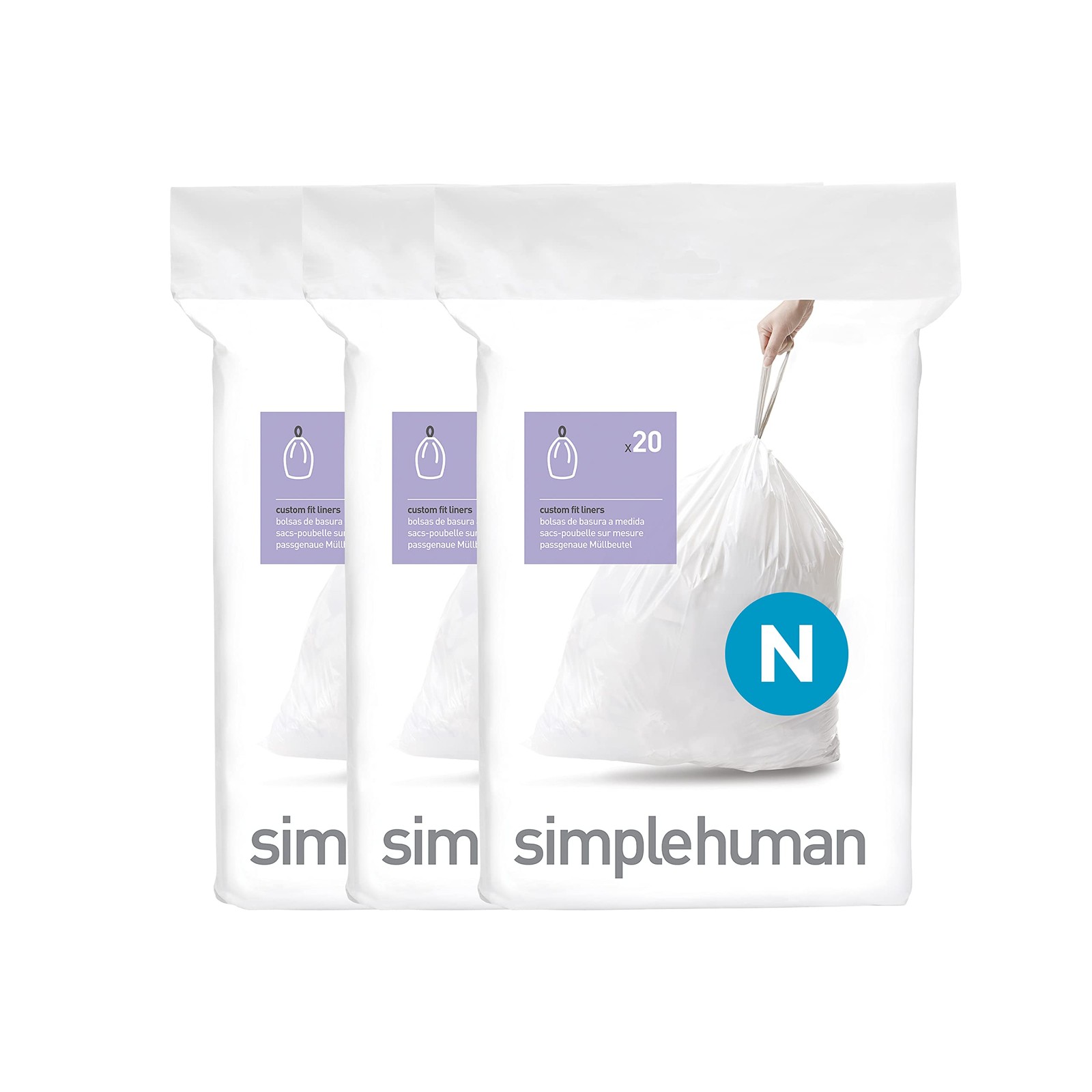 simplehuman CW0262 code N Custom Fit Bin Liner 60 count (Pack of 1), White