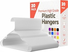 20 Pack White plastic hangers Heavy-Duty Plastic Hangers Slim