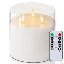 6X6 Pure White Flameless Candle With Remote Timer 3 Wicks For Home Decor