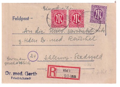 AM-POST, Mi. 15bBy, 24A/Paar, Not-R-Friedrichstadt/Eider ex Kiel, 7.2.46