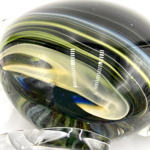 Large Art Glass Sea Turtle Paperweight Heavy Green Yellow Blue Black Clear - Picture 6 of 10
