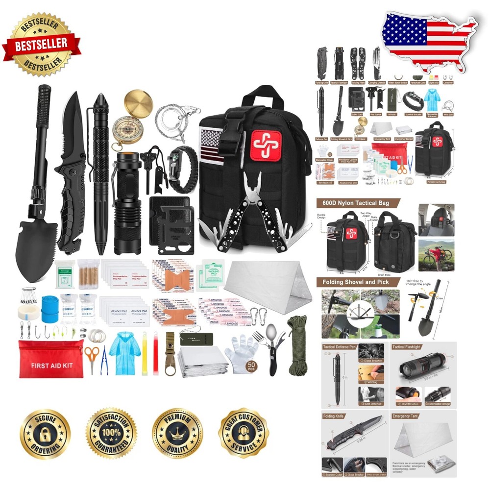 152pc Professional Dark Black Emergency Survival & First Aid Kit