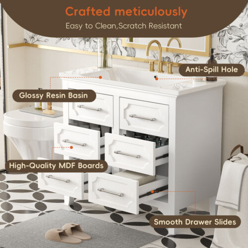 36'' Bathroom Vanity with Resin Sink Combo, Free Standing Single Vanity Set with - Picture 7 of 12