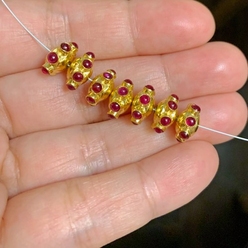 10mm 18k Solid Yellow Gold Fancy Natural Red Ruby Donut Rondelle Spacer Bead (1) - Picture 12 of 19