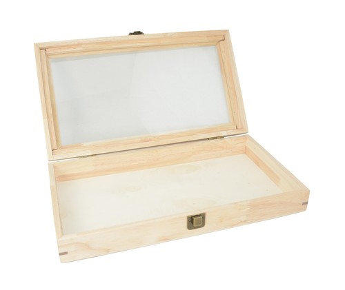 Natural Wooden Case Display Glass Lid With Choice Of Compartment Red Insert - Picture 21 of 40