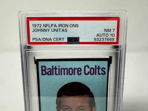 1972 NFLPA Johnny Unitas Iron-Ons Autographed PSA/DNA Certified - NM 7, Auto 10 - Picture 4 of 5