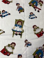 Raggedy Ann Andy Dolls Sitting on Chairs Fabric Cotton Panel Size 34 x 34.5"