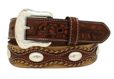 New Nocona Belt Co. Men's BROWN  TAN LEATHER BELT w/ Braiding Conchos 8 SIZES 