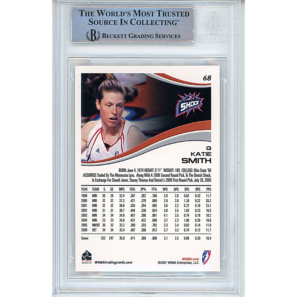 Katie Smith Signed 2007 WNBA #68 Beckett BAS Slabbed HOF 2018 Detroit Shock Auto - Image 2 of 4