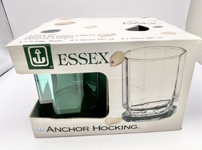 4 VINTAGE ANCHOR HOCKING ESSEX TEAL AQUA SEAFOAM GREEN ROCK OLD FASHIONED GLASS