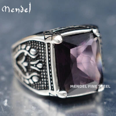 MENDEL Mens Purple Amethyst Stone Ring Stainless Steel Size 7 8 9 10 11 12 13-15 - Image 1 of 4