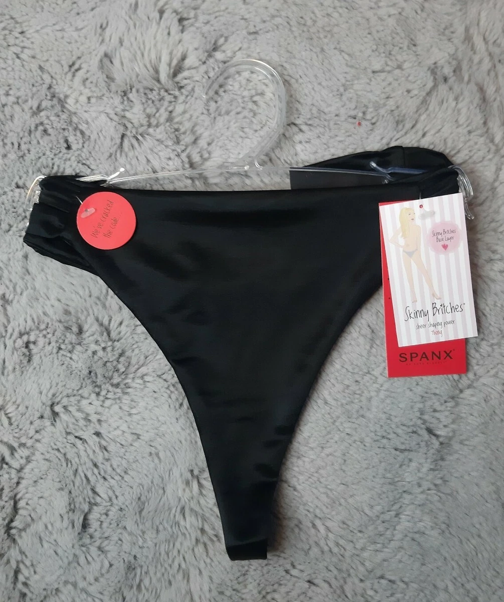 Spanx Skinny Britches Sheer Shaping Power Thong Gloss Black Size L