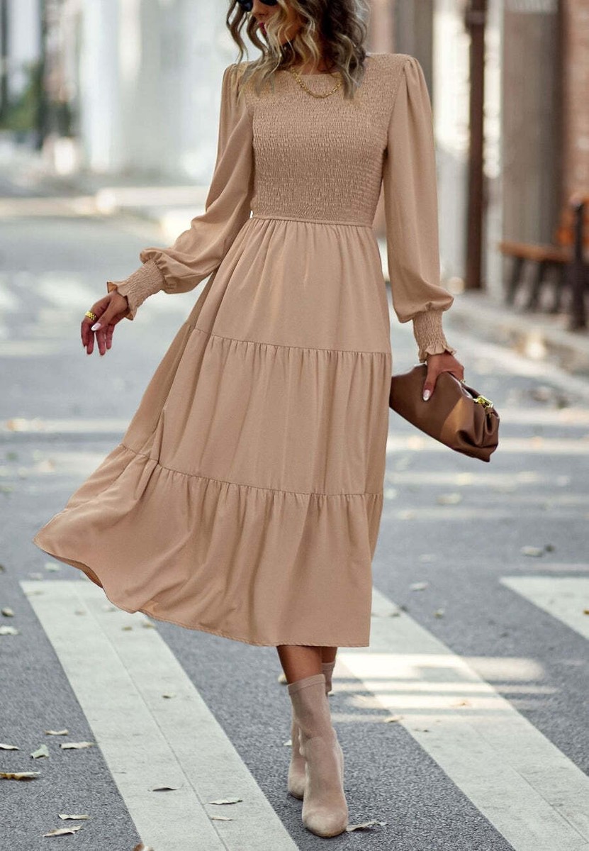 knee length dresses for ladies Fiorenza Pink Shirred Tiered Maxi Dress main image 1