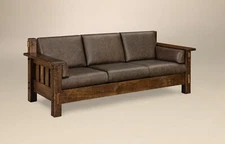 Amish Mission Rustic Sofa Couch Rough Sawn Solid Wood Slat Tenon Leather