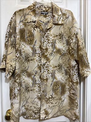 Mench Platinum Shirt Mens XL Brown Tan Cream Graphic All Over Retro Club Dance
