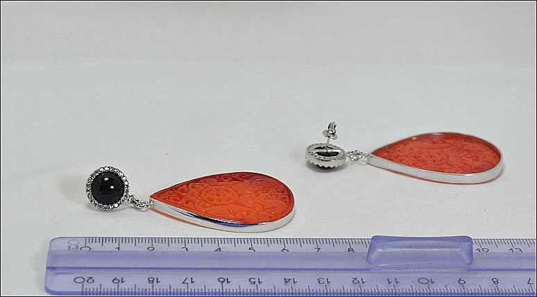 ORECCHINI IN ARGENTO 925 CON ONICE GIADA ARANCIO E ZIRCONI BIANCHI AGHT 0414 - Immagine 3 di 3