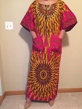 Women's African Ankara Beaded Boubou, Sz M