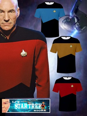 NEW! STAR TREK TNG MEN'S /WOMEN'S UNIFORM TSHIRTS RED, BLUE, & GOLD  SZ SM - 2XL