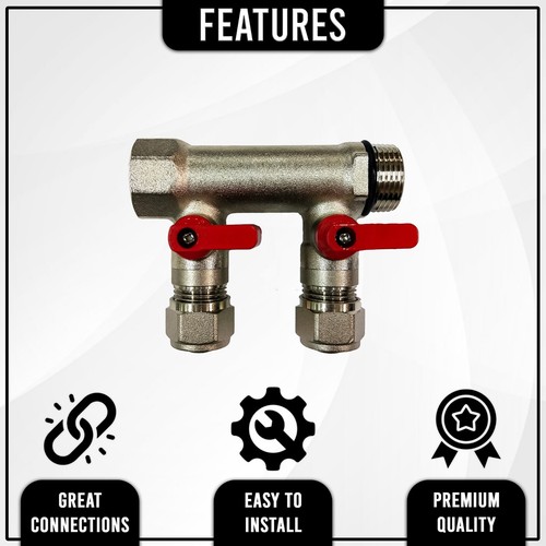 Collettore idraulico 7 loop con tronco 1" e valvole a sfera pex 1/2", manico rosso - Foto 7 di 12